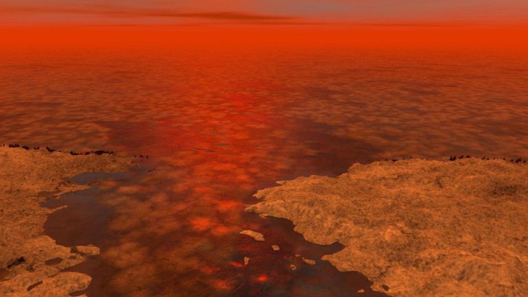 This artist's concept envisions what hydrocarbon ice forming on a liquid hydrocarbon sea of Saturn's moon Titan might look like in this NASA image released on January 8, 2013. A new model from scientists on NASA's Cassini mission suggests that clumps of methane-and-ethane-rich ice -- shown here as the lighter-colored clusters -- could float under some conditions. The Cassini-Huygens mission is a cooperative project of NASA, the European Space Agency and the Italian S