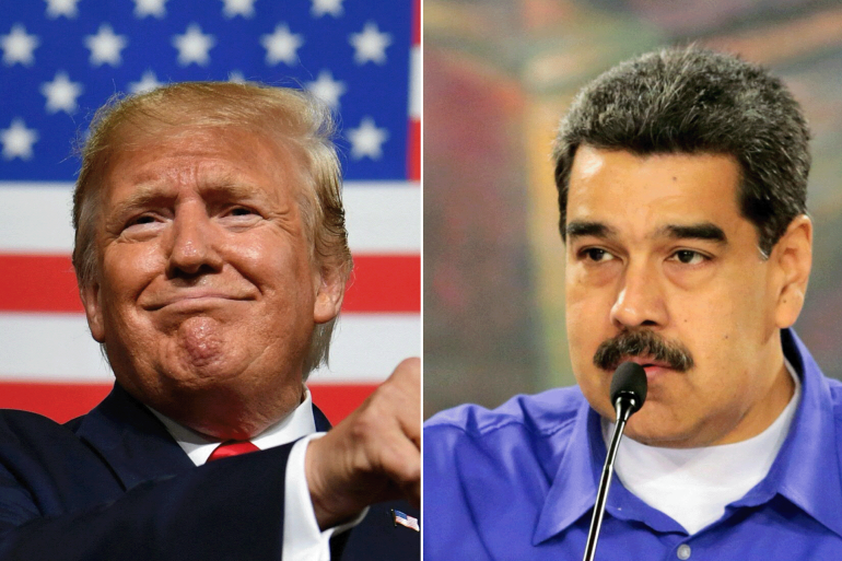 الرئيس الفنزويلي نيكولاس مادورو (يمين) والرئيس الأميركي دونالد ترامب (الفرنسية)