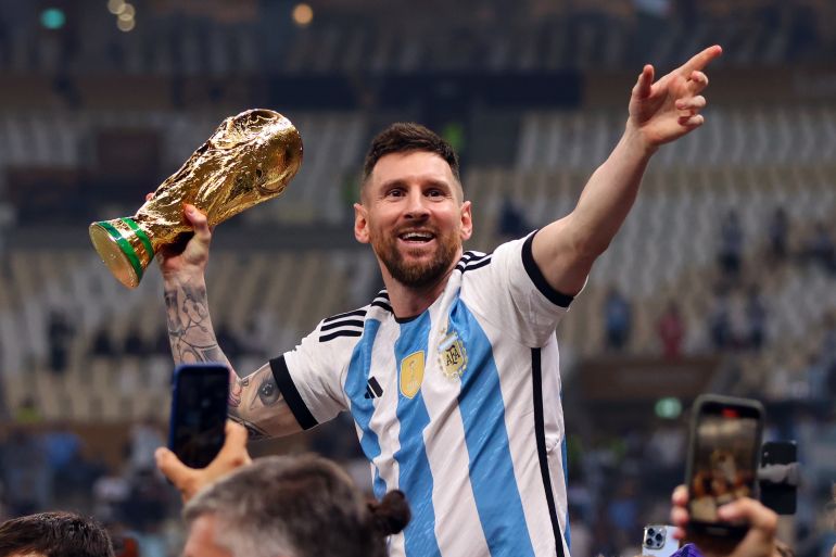 Lionel Messi, captain of the Argentina national team, celebrates winning the 2022 FIFA World Cup in Qatar