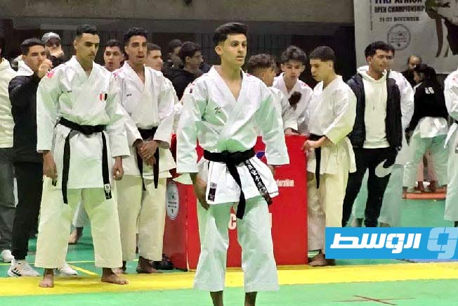 الأبطال الليبيون خلال منافسات اليوم الثاني لبطولة أفريقيا للكاراتيه 2025. الثلاثاء 23 ديسمبر 2025.