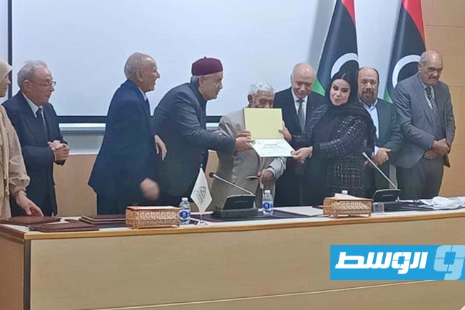 منظر من احتفال مجمع اللغة العربية ووزارة الثقافة والتنمية المعرفية باليوم العالمي للغة العربية، وتكريم الرواد، في طرابلس يوم 18 ديسمبر 2025.