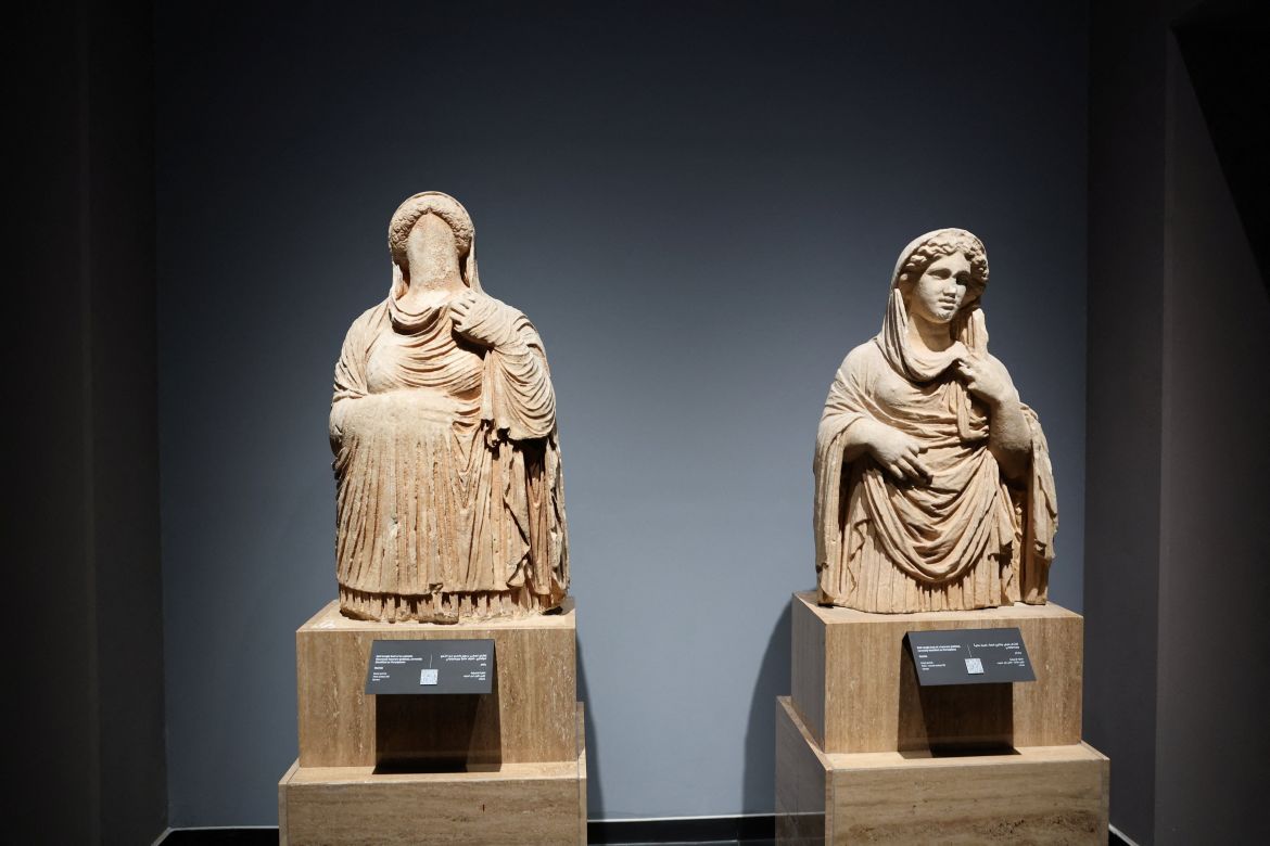 Statues are displayed inside the National Museum, the largest in Tripoli, following its reopening after nearly 14 years of closure, in Tripoli, Libya, December 12, 2025. Libyan Government Platform/Handout via REUTERS ATTENTION EDITORS - THIS IMAGE HAS BEEN SUPPLIED BY A THIRD PARTY.