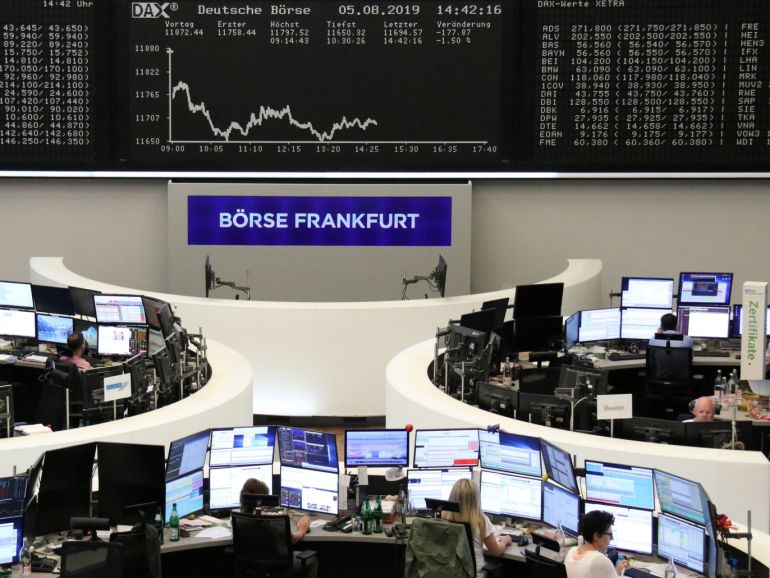 The German share price index DAX graph is pictured at the stock exchange in Frankfurt, Germany, August 5, 2019.
