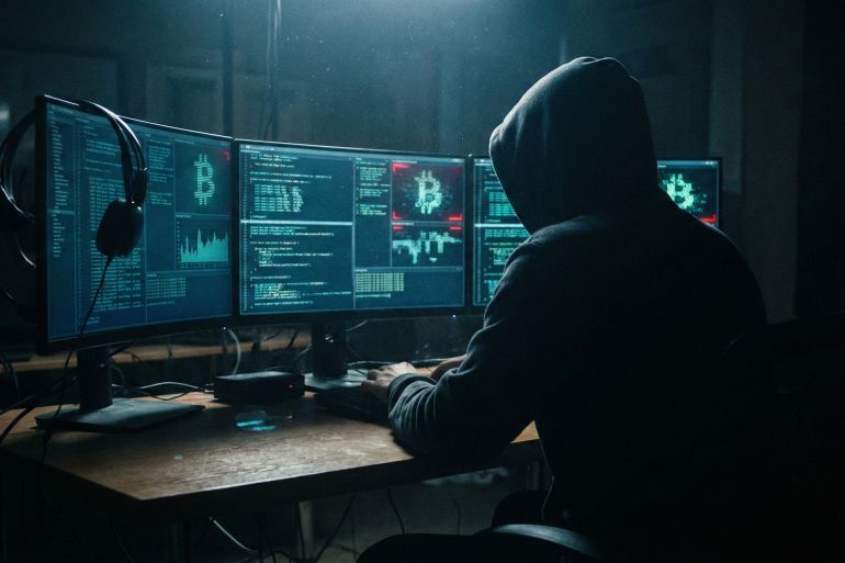ازدياد سرقة العملات المشفرة عبر هجمات سيبرانية (الصورة مولدة بالذكاء الاصطناعي- الجزيرة)