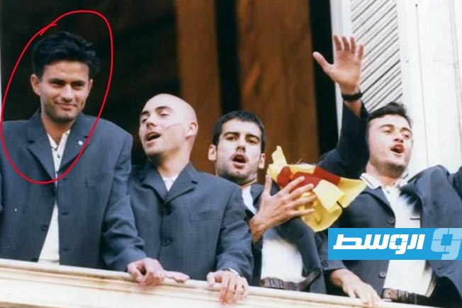 Mourinho (first from left) during his time at FC Barcelona