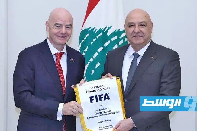FIFA President Gianni Infantino with President Joseph Aoun after officially obtaining Lebanese citizenship.