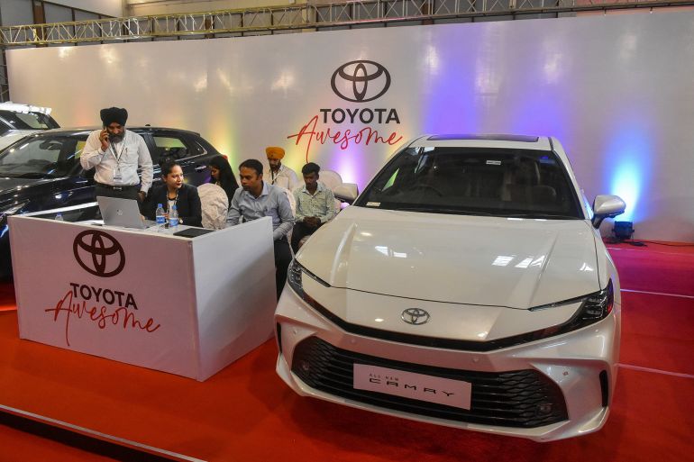 A Toyota Camry is seen at the Toyota booth in the Bengal Auto Expo in Kolkata, India, on March 7, 2025. (Photo by Debarchan Chatterjee/NurPhoto via Getty Images)