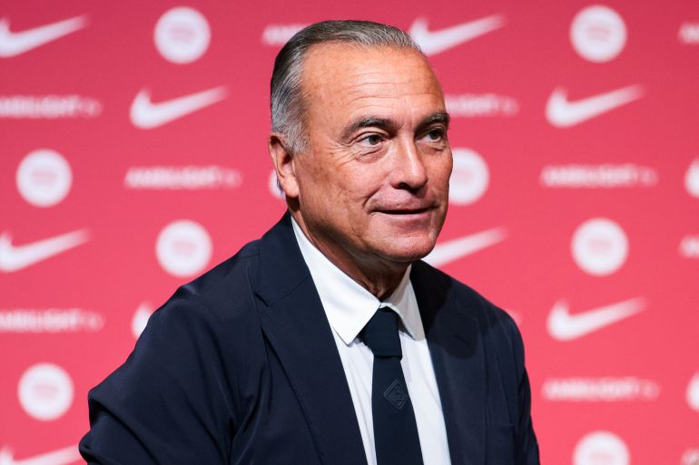 BARCELONA, SPAIN - JULY 25: Rafa Yuste looks on during the Hansi Flick unveiled as new FC Barcelona Coach at Spotify Camp Nou on July 25, 2024 in Barcelona, Spain. (Photo by Eric Alonso/Getty Images)