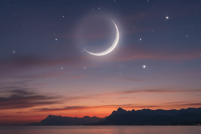 صورة مولدة بالذكاء الاصطناعي تظهر القمر في طور الهلال (الجزيرة)